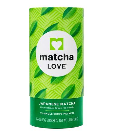 Matcha Love Japanese Matcha Unsweetened Green Tea Powder, 15 Single Serve Packets, 1.05 Ounces