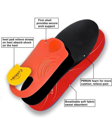 Arch Heavy Support Pain Relief Orthotics - Flat Foot Heel Pads for Plantar Fasciitis - Men (8-8 1/2) | Women (10-10 1/2) - 270MM - Red - Buy Online on GoSupps.com
