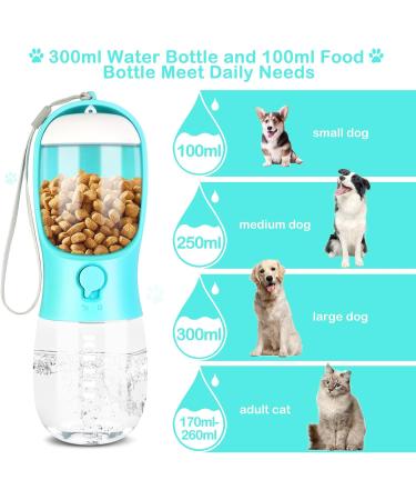 JOPHEK Portable Pet Drinking Bottle - 300ml Leak-Proof Dog & Cat Water Bottle with 100ml Food Mug & Activated Carbon Filter - Ideal for Daily Walks & Travel - Blue - Buy Online on GoSupps.com