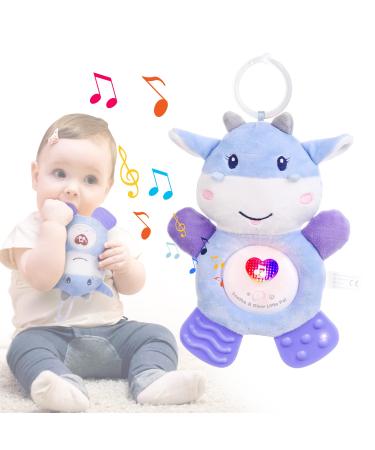 Musical Baby Teething Toys with Soft Light Teething Toys for Babies 0 3 6 9 12 Months BPA Free Washable Plush Infant Toys with Hook for Crib Sensory Baby Toys Perfect Baby Gifts-Cow