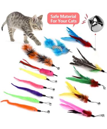 Bojafa Cat Toys for Indoor Cats Adult: Interactive Kitten Feather Wand Toys 15 Pcs Cat Teaser Toys - Buy Online on GoSupps.com