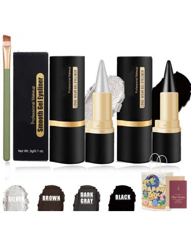 Ayky Eyeliner Ayky Eye Liner Ayky Eyeliner Cream Ayky Long Wear Gel Eyeliner Ayky Natural Black Eyeliner Cream Eye Black Smokey Eyeshadow Palette Stick Goth Halloween Makeup (Silver+Black)