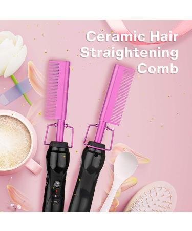 Homfu Electric Hot Comb Hair Straightener Ceramic Curling Flat Iron for Natural Black Hair - Anti-Scald Beard Straightening Press Comb | Violet - Buy Online on GoSupps.com