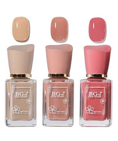 Rosarden Nail Polish Set - Nude Nail Varnish Set - 3Pcs Nude Pink Cherry Blossom Polish Quick Dry Nail Varnish Gift Set DIY Long Lasting Nail Art Home Nude Set