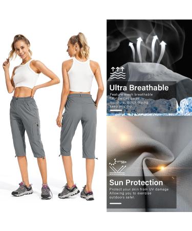 Linlon Women's Quick Dry Cargo Shorts - Outdoor Capri Long Shorts for Hiking & Travel (Size 8, Grey) - Buy Online on GoSupps.com