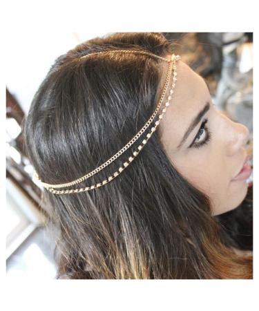 Inilbran boho layered head chain rhinestone head chain vintage headgear adjustable hair chain costume festival hair accessories for women and girls