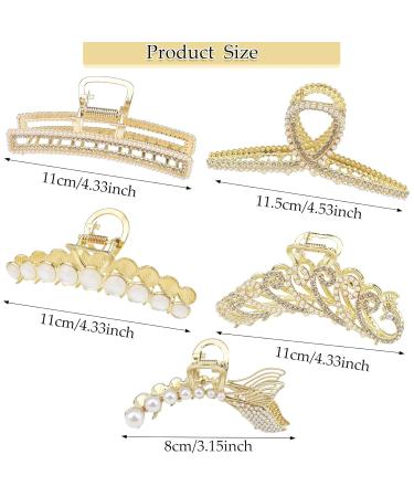 5 Pcs Large Metal Hair Claw Clips with Shiny Pearl and Rhinestone - Non-Slip Hair Clamps for Thin and Thick Hair - Cat's Eye Opal Stone Hair Hold Clip for Women - Buy Online on GoSupps.com