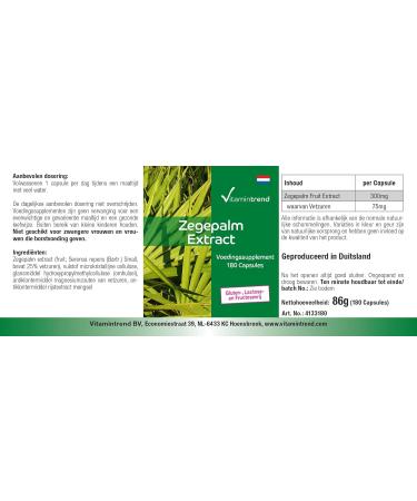 Vitamin trend Saw palmetto extract 300mg 180 capsules vegan high dosage Vitamintrend - Buy Online on GoSupps.com