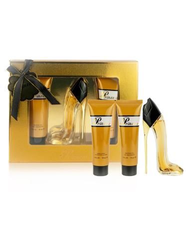 META-BOSEM Women's Fragrance Set - Sweet Floral Note - Fresh Scent - Great Holiday Gift - for All Day Use - a High-Heel Classic Bottle (90ml Shower Gel+50ml EDT+90ml Body Lotion) (Prinss Gold)