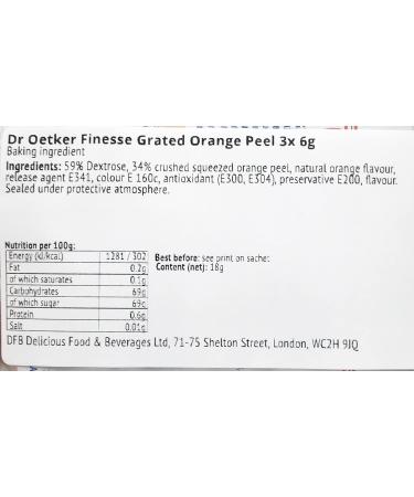 Dr. Oetker Finesse Grated Orange Peel - 3 Packs of 6g Each - Buy Online on GoSupps.com