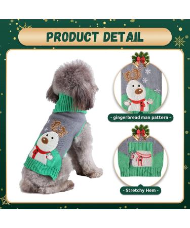 Christmas Dog Sweater - Warm Turtleneck Knitwear for Puppies | Festive Gray-Green Moose Design - Perfect Gift for Pets - Buy Online on GoSupps.com