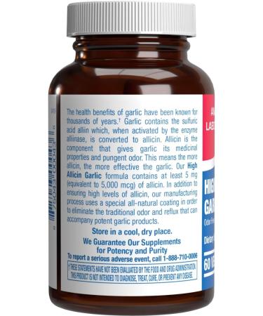 High Allicin Odorless Garlic Pills - Clinical Formula Allicin Supplement for Heart and Immune Support - Vegetarian Non-GMO & Made in The USA in cGMP Facilities - 60 Servings - Buy Online on GoSupps.com