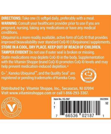 Buy Vitamin Shoppe Ubiquinol CoQ-10 100mg - Heart Health Energy Support & Antioxidant - 120 Softgels - Best Price Ships Internationally - Buy Online on GoSupps.com