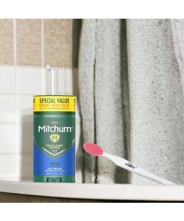 Mitchum Deodorant for Men - 48 Hr Protection Ice Fresh Scent Pack of 2 with Moofin Nose Cleaning Brush | Triple Odor Defense Invisible Solid - Buy Online on GoSupps.com