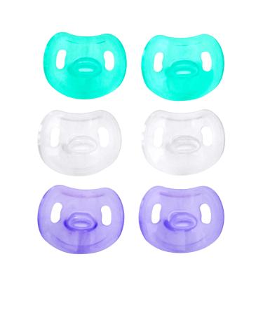 Bee Bee 6 Pacifiers 6-12 Months Soft Silicone Orthodontic Shaped Newborn Smoothie to Promote Natural Sucking for Baby Boys and Girls | BPA-Free and Safe - Pack of 6 (Clear Lilac Green) 6 - 12 Month
