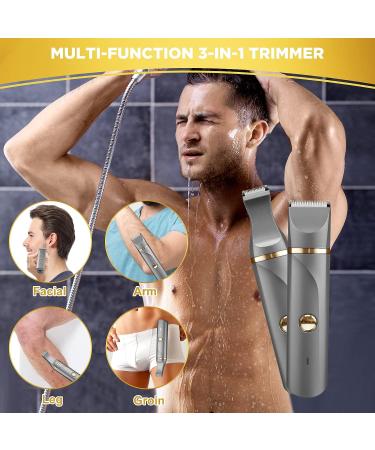 Men's Electric Body Hair Trimmer - USB Rechargeable, Replaceable Ceramic Blades, IP7X Waterproof - Gray+Gold - Buy Online on GoSupps.com