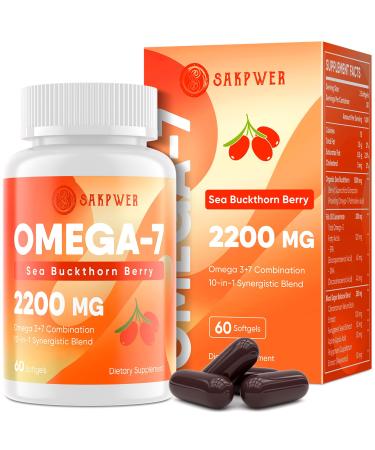 Omega-7 Sea Buckthorn Oil - with Omega-3 EPA/DHA Fish Oil Cinnamomum Fenugreek ALA Green Tea Cayenne Pepper Turmeric Resveratrol Black Pepper - Gluten-Free 60 Softgels 60 Count (Pack of 1)