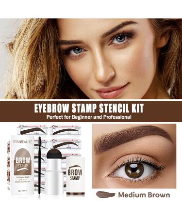 Eyebrow Stamp Stencil Kit - Long Lasting Waterproof Makeup Set for Women - Medium Brown Eyebrow Powder, Pencil, Soap, Razor, 3 in 1 Kit - Buy Online on GoSupps.com