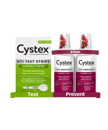 Cystex Urinary Tract Infection Support Cranberry Prebiotic Supplement for UTI Protection & Urinary Health Maintenance D-Mannose & Vitamin C 7.6 oz (2 Pack) + Cystex Urinary Tract (UTI) Test Strips for Women & Men FSA HSA