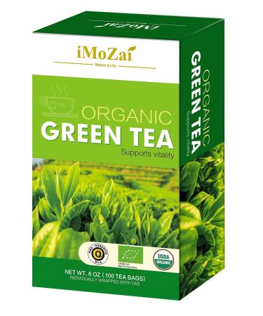Imozai Organic Green Tea Bags 100 Count Individually Wrapped green tea 100 Count (Pack of 1)