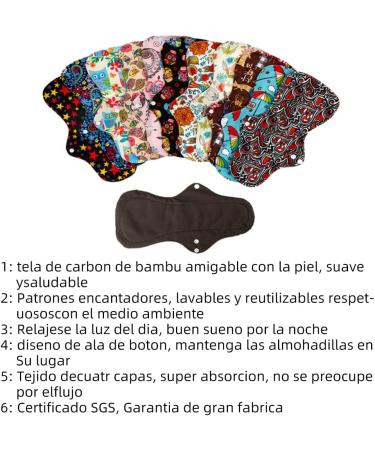 Bomais Bamboo Charcoal Menstrual Pads - Reusable Waterproof Normal & Heavy Flow 6-Piece Set - Buy Online on GoSupps.com