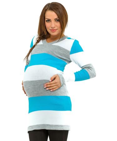 HAPPY MAMA Women's Maternity Stretch Knit Colour Block Jumper Dress Stripes 405p 16-18 Turquoise