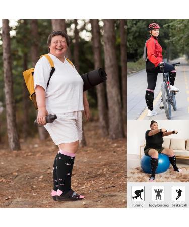Zfsock Compression Stockings for Men & Women | 20-30mmHg Support Socks for Thick Calves | Medical Travel & Sport Socks | Pink Cat Design - Buy Online on GoSupps.com