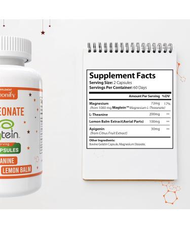 HARMONIFY Magtein Magnesium L Threonate Supplement with L Theanine Lemon Balm and Apigenin High Absorption 120 Purified Veggie Capsules 1400 mg Gluten Free Non-GMO Vegetarian - Buy Online on GoSupps.com