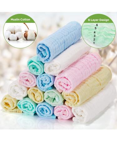 20 Pack Natural Muslin Cotton Baby Washcloths - Soft Newborn Baby Wipes for Sensitive Skin - 12x12 inches (Blue White Green Yellow Pink) - Buy Online on GoSupps.com