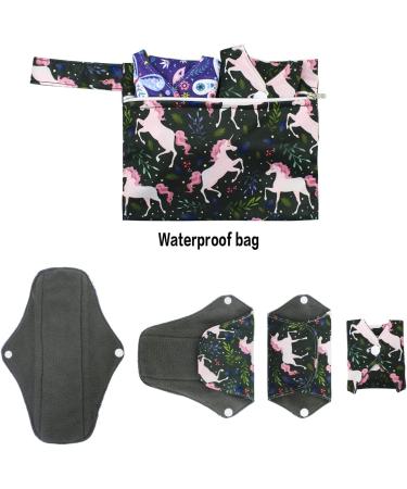 6 Pack Cloth Menstrual Pads with Charcoal Bamboo Lining - Reusable & Waterproof Sanitary Napkin Pads for Women with Wet Bag & Laundry Bag - Buy Online on GoSupps.com