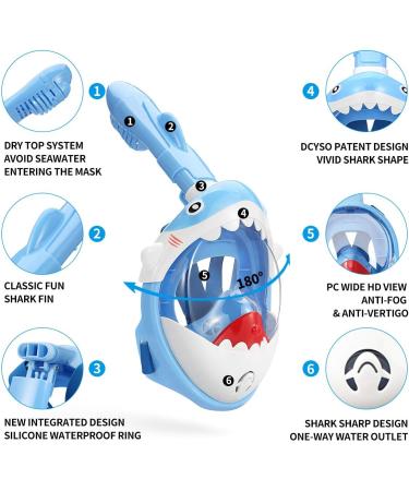 CYSCO Kids Full Face Snorkel Mask - 2020 Shark Sharp Design for HD Seaview - Blue - Buy Online on GoSupps.com