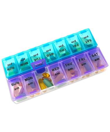 Weekly Pill Organizer - 7 Day AM/PM Twice a Day | Pills Planner Case with Large Compartment | BPA Free Travel Medicine Box for Medication Vitamins & Fish Oil Supplements