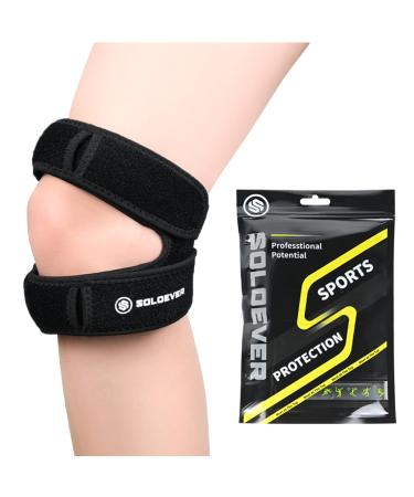 Patella Knee Brace for Knee Pain Compression Dual Adjustable Patella Tendon Support Strap with Stabilizer for Meniscus Tear Arthritis Tendonitis Pain Relief Recovery Running Men & Women (Black One Size) One Size Black