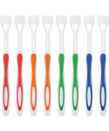 8 Pieces Autism Toothbrush Three Bristle Travel Toothbrush for Complete Teeth and Gum-Care, Great Angle Bristles Clean Each Tooth, Soft/Gentle (Green, Blue, Yellow, Red)