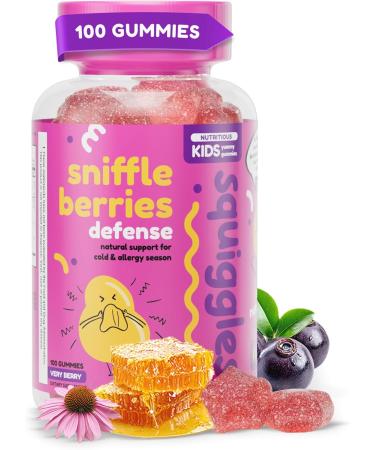 Squiggles Sniffle Berries Elderberry Gummies Bee Propolis and Echinacea Kids Herbal Defense Gummies 100 Count