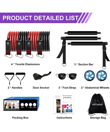 Pilates Bar Kit with 15 Fitness Accessories | Resistance Bands & Ab Roller | Portable Home Gym - Buy Online on GoSupps.com