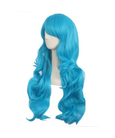 MapofBeauty 28 Cyan Blue Long Curly Wig with Side Part Bangs | Charming Full Hair for Women - International Shipping Available - Buy Online on GoSupps.com