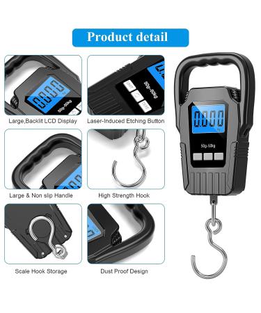 SKEAP Digital Fish Scale 110lb/50kg - Large Handle & Backlit LCD Display - Luggage, Postal, Fishing Gift for Men - Buy Online on GoSupps.com