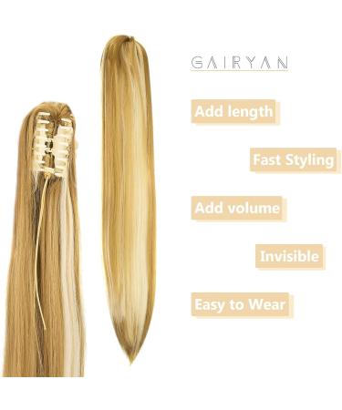 Gairyan Clip in Ponytail Hair Extensions 21 inch Ponytail Extension Long Straight Pony Tails Claw on Ponytail Synthetic Hairpieces for Women Soft Natural Look (Dark Blonde & Bleach Blonde) - Buy Online on GoSupps.com