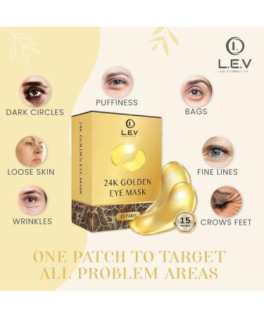 LEV 24K Gold Eye Mask - Reduce Puffiness & Dark Circles | 15 Pairs for Wrinkles & Fatigue Relief - International Shipping - Buy Online on GoSupps.com