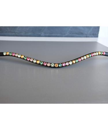 Happiness hinge colorful horses head strap 'paradise' in pink green & gold curved narrow (WB leather color black) WB leather color black