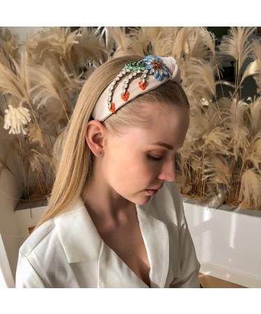 Yusier Baroque Rhinestone Crystal Headband for Women - Embroidered Hair Band in Beige | Exquisite Hair Accessory - Buy Online on GoSupps.com