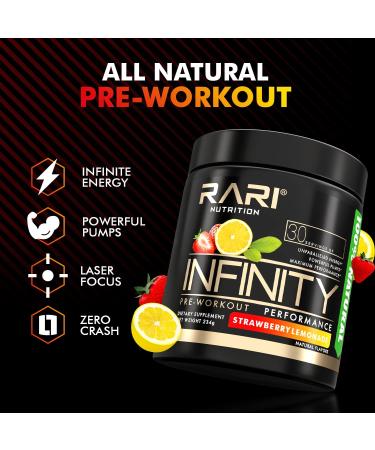 RARI Nutrition - Infinity Pre Workout Powder - Natural Preworkout Energy Supplement for Men and Women - Keto and Vegan Friendly - No Creatine - 30 Servings - (Strawberry Lemonade) - Buy Online on GoSupps.com