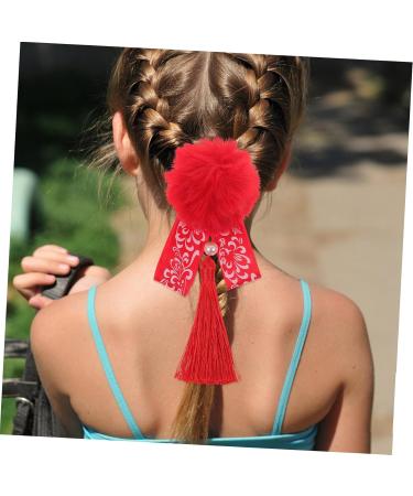 minkissy 5 Pairs Antique Red Hairpin Tassel Hair Accessories Furry Balls Hair Clip Chinses Spring Festival Headdress Pom Pom Tassels Hair Clips Barrettes Flower Hair Hairy Cloth Child - Buy Online on GoSupps.com