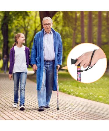 LIXIANG Folding Walking Cane - 5-Level Height Adjustable for Men & Women - Rosy Floral Printing - Buy Online on GoSupps.com