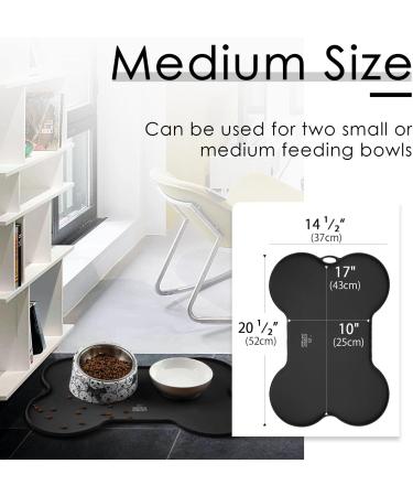 Waterproof Silicone Dog Food Mat | Non-Slip Pet Feeding Mat | Non-Spill Puppy Dish Tray | Bone-Shaped Black Mat - Small/Medium/Large - Buy Online on GoSupps.com