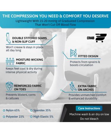 Buy 5 Pairs L/XL Graduated Compression Socks 15-20 mmHg for Men & Women - Knee High All Day Support - Buy Online on GoSupps.com