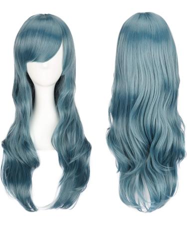 ColorfulPanda Long Wavy Blue Grey Synthetic Wig with Bangs for Women - Anime Cosplay Costume Party Hairpiece - Buy Online on GoSupps.com