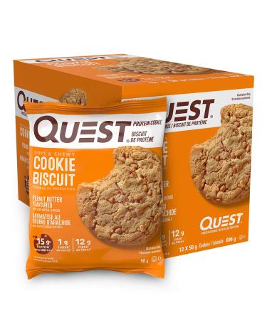 Quest Nutrition Peanut Butter Protein Cookie High Protein Low Sugar High Fibre Keto Friendly 15g Protein 1g Sugar 12ct
