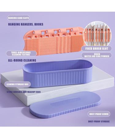 Makeup Brush Cleaning Container | Makeup Brushes Storage Box Cleaning Mat | Efficient Cleaning Tool Dustproof Sponge Washer for Sponges Brushes Powder Puff Three Generations of Purple - Buy Online on GoSupps.com